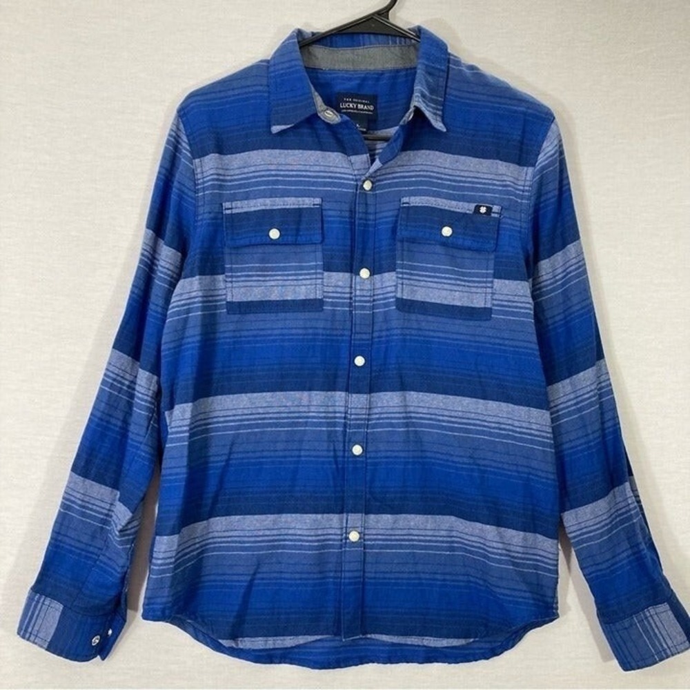 Lucky Brand Women's Blue Striped Flannel Snap Button Down Large